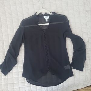 Black Sheer Button-Up Blouse